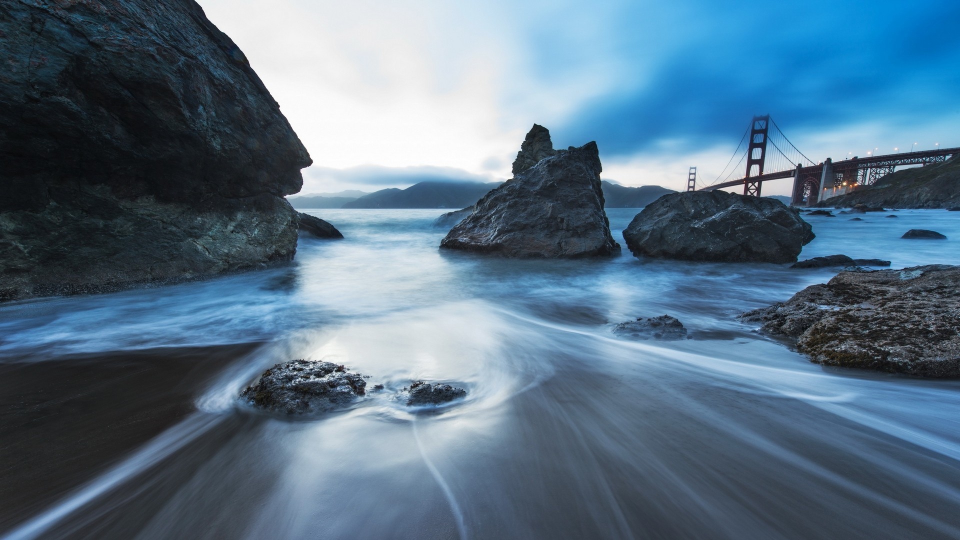 coast, Rocks, Sea, Bridge, Long exposure Wallpaper