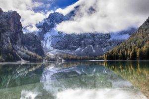 nature, Landscape, Photography, Lake, Mountains, Forest, Clouds, Reflection, Fall, Snow, Alps, Italy