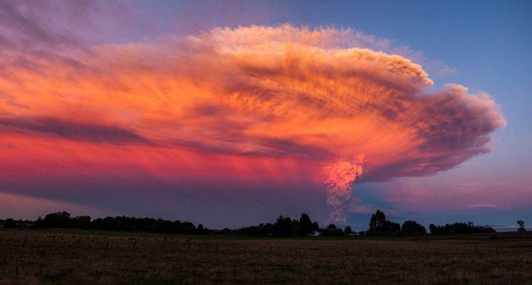 nature, Landscape, Photography, Eruption, Volcano, Sunset, Chile HD Wallpaper Desktop Background