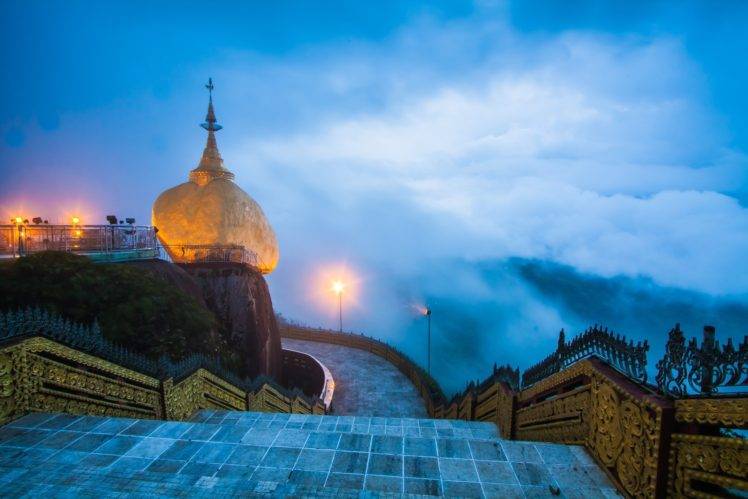 nature, Landscape, Photography, Temple, Architecture, Lights, Mist, Clouds, Myanmar HD Wallpaper Desktop Background