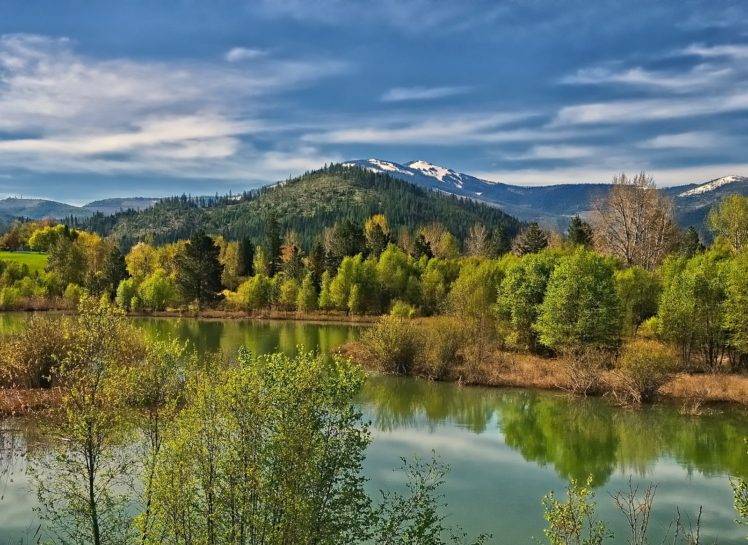 nature, Landscape, Photography, Spring, River, Mountains, Trees, Forest, Idaho HD Wallpaper Desktop Background