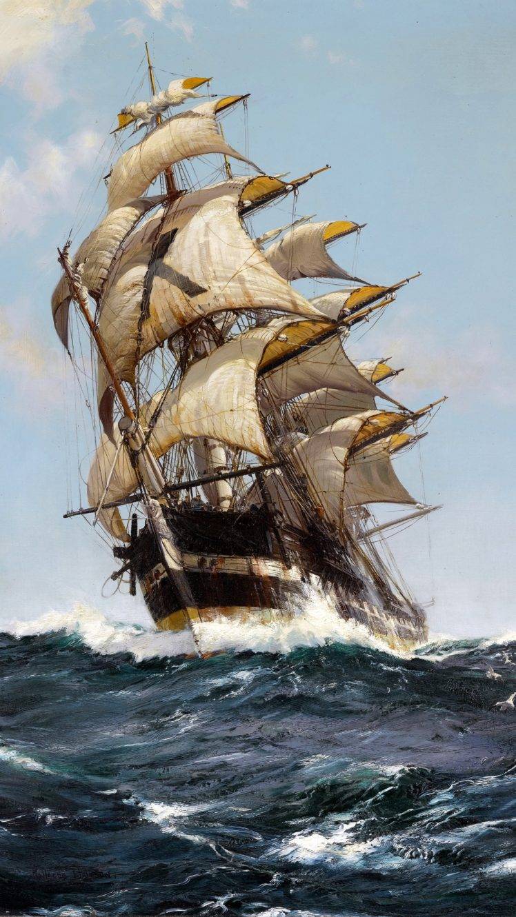 sailor, Montague Dawson, Artwork, Classic art, Painting, Sailing ship, Portrait display, Clouds, Sea, Waves HD Wallpaper Desktop Background