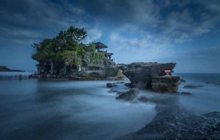 photography, Landscape, Nature, Long exposure, Trees, Temple, Water, Sea, Bali, Rocks HD Wallpaper Desktop Background