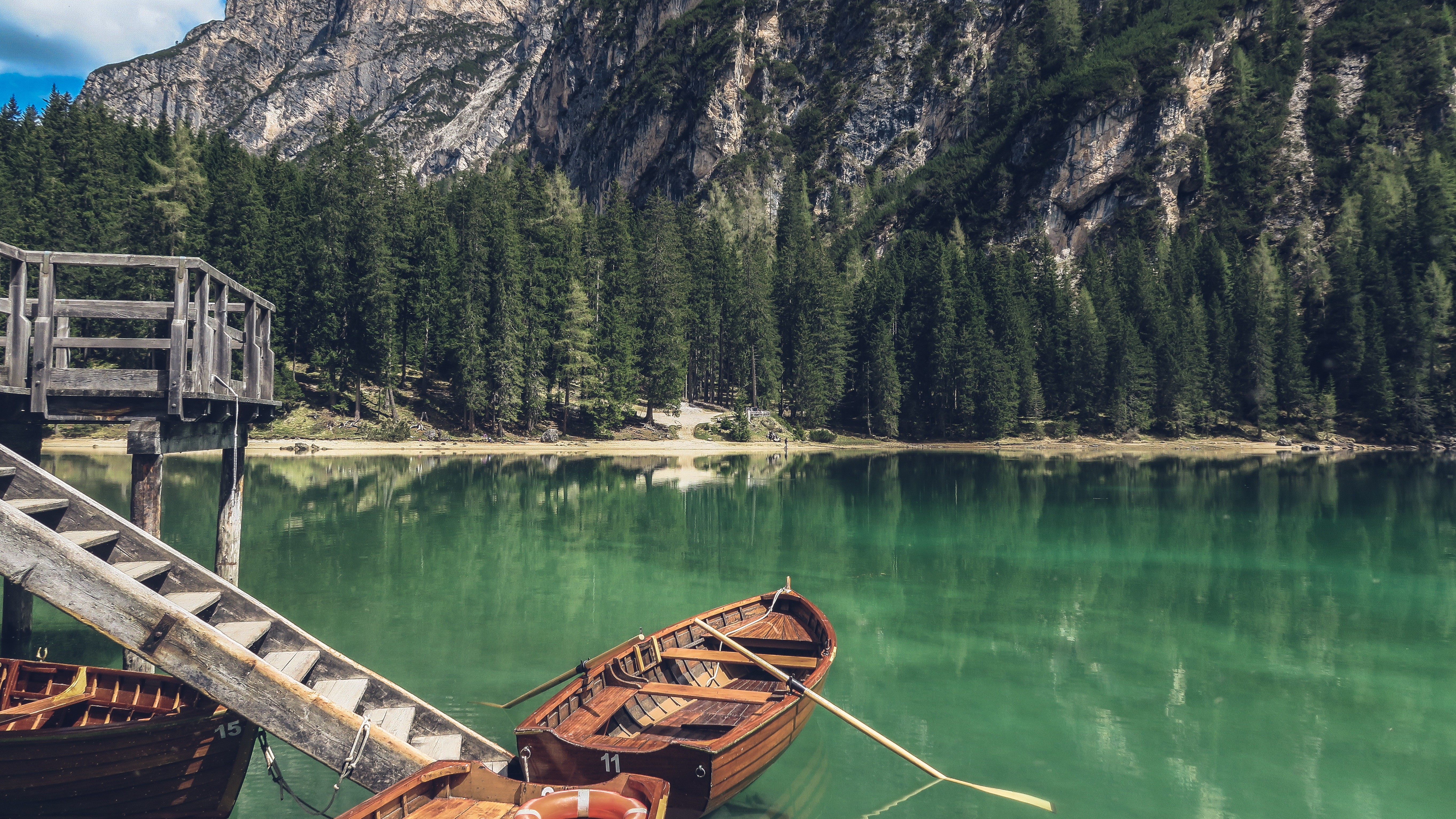 nature, Water, Boat, Trees, Mountains Wallpaper