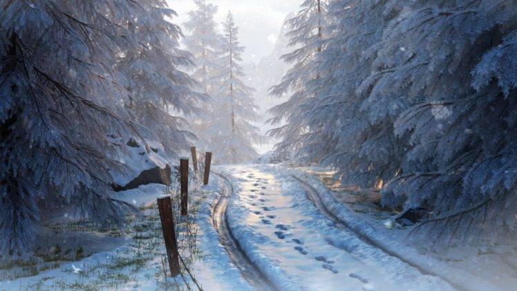 winter, Road, Trees, Snow HD Wallpaper Desktop Background