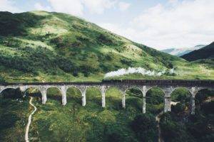 train, Vapor, Landscape, Mountains