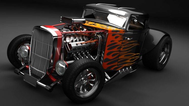 car, Hot Rod, Modified, Muscle cars, Reflection, Chrome HD Wallpaper Desktop Background