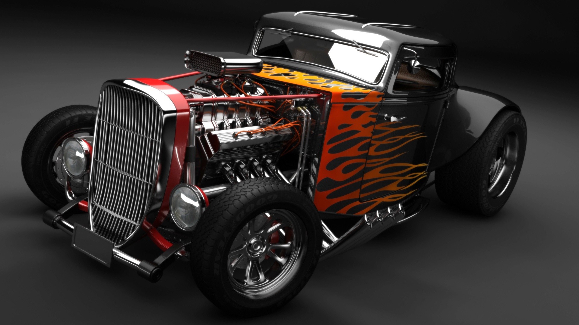 car, Hot Rod, Modified, Muscle cars, Reflection, Chrome Wallpapers HD