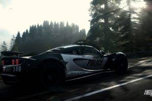 car, Need for Speed, Police cars, Trees, Road, Tail light, Spoilers, Motion blur