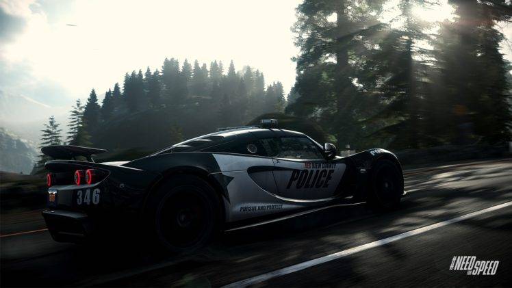 car, Need for Speed, Police cars, Trees, Road, Tail light, Spoilers, Motion blur HD Wallpaper Desktop Background