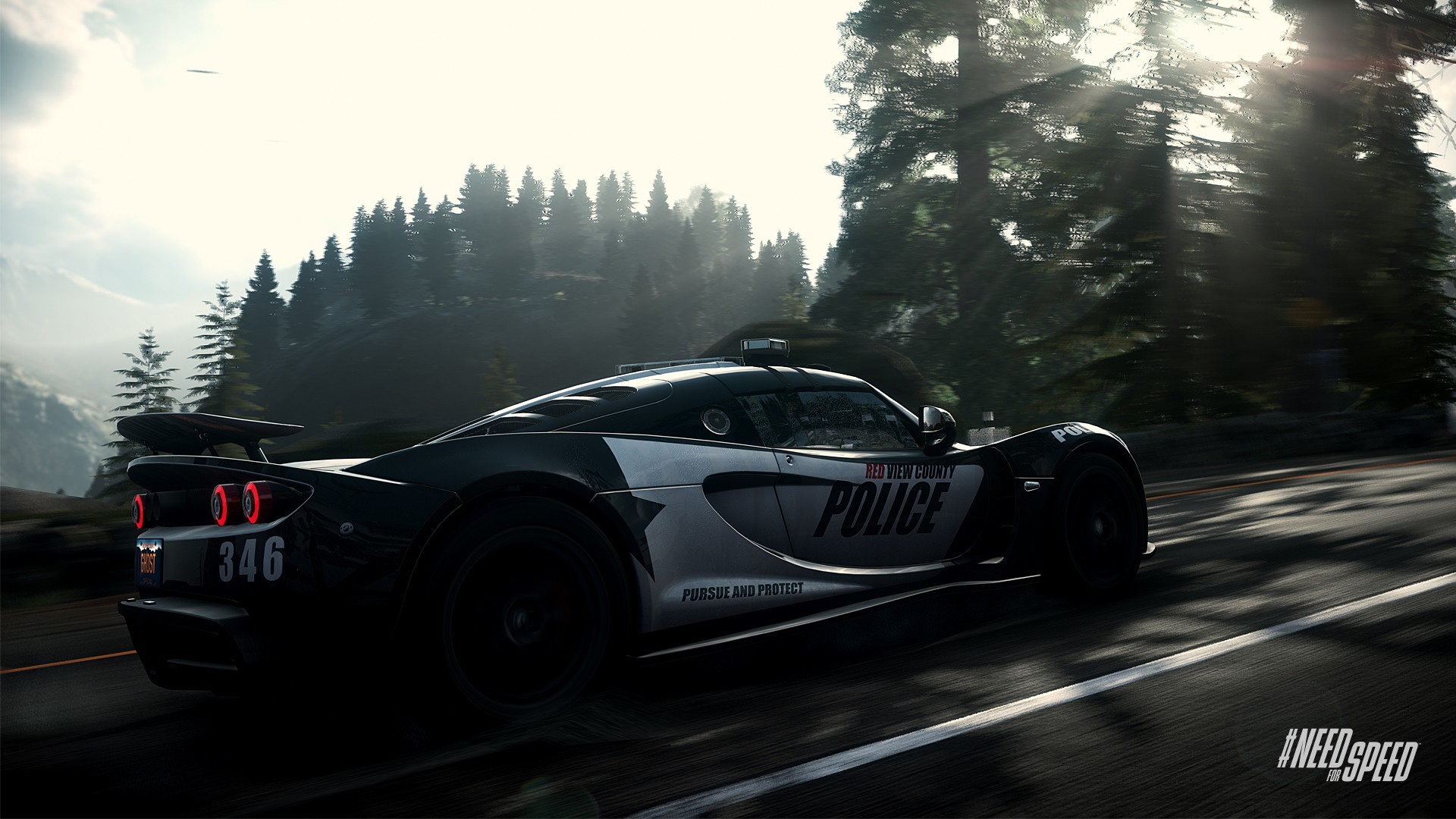 car, Need for Speed, Police cars, Trees, Road, Tail light, Spoilers, Motion blur Wallpaper