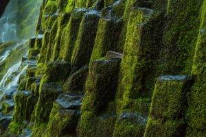 nature, Landscape, Rock, Rock formation, Moss, Waterfall, Long exposure, Oregon, USA, National park