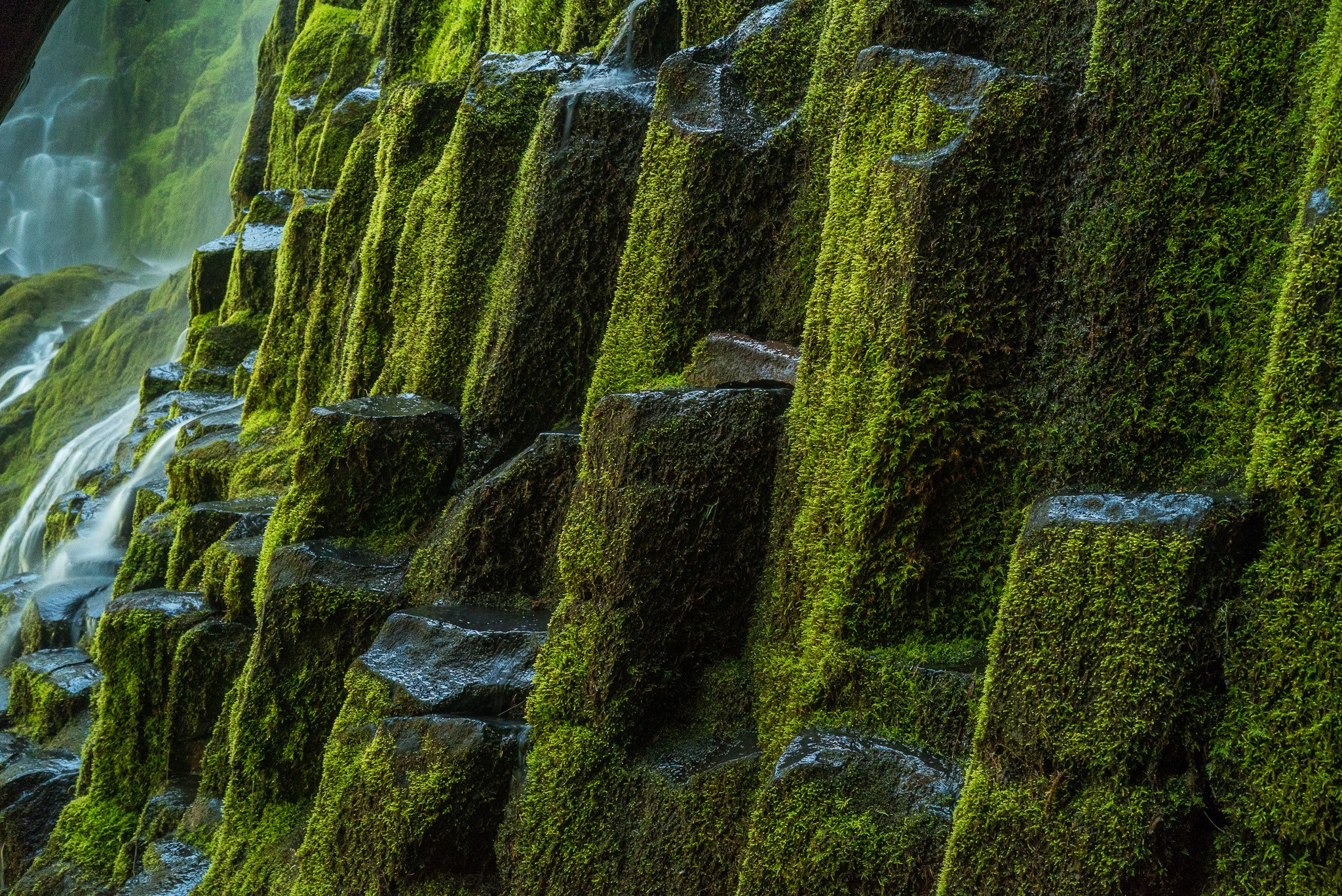 nature, Landscape, Rock, Rock formation, Moss, Waterfall, Long exposure, Oregon, USA, National park Wallpaper