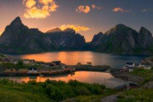 nature, Landscape, Photography, Mountains, Village, Island, Summer, Morning, Sunlight, Lofoten, Norway
