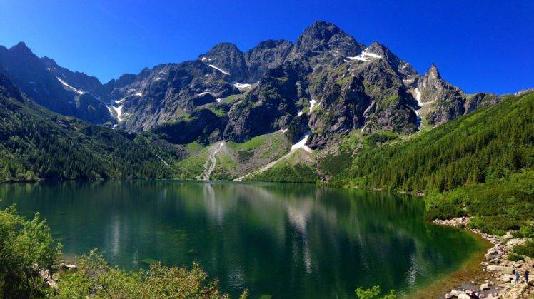 nature, Landscape, Photography, Lake, Forest, Blue, Sky, Tatra Mountains, Poland HD Wallpaper Desktop Background