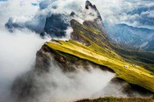 nature, Photography, Landscape, Mountains, Clouds, Grass, Cabin, Summit, Alps, Seiser Alm