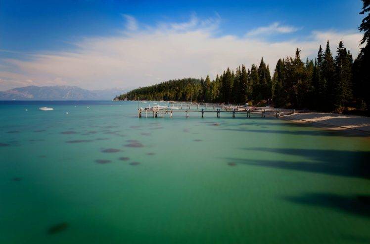 landscape, Photography, Nature, Pier, Lake Tahoe, Forest, Beach HD Wallpaper Desktop Background