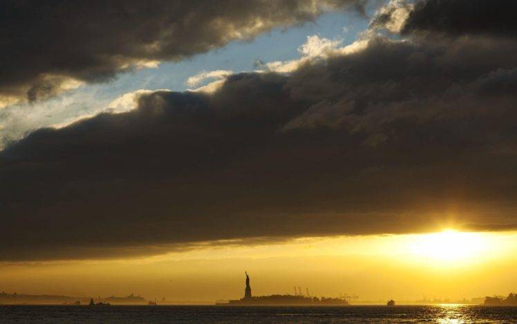 Statue of Liberty, Sky, Sunset HD Wallpaper Desktop Background
