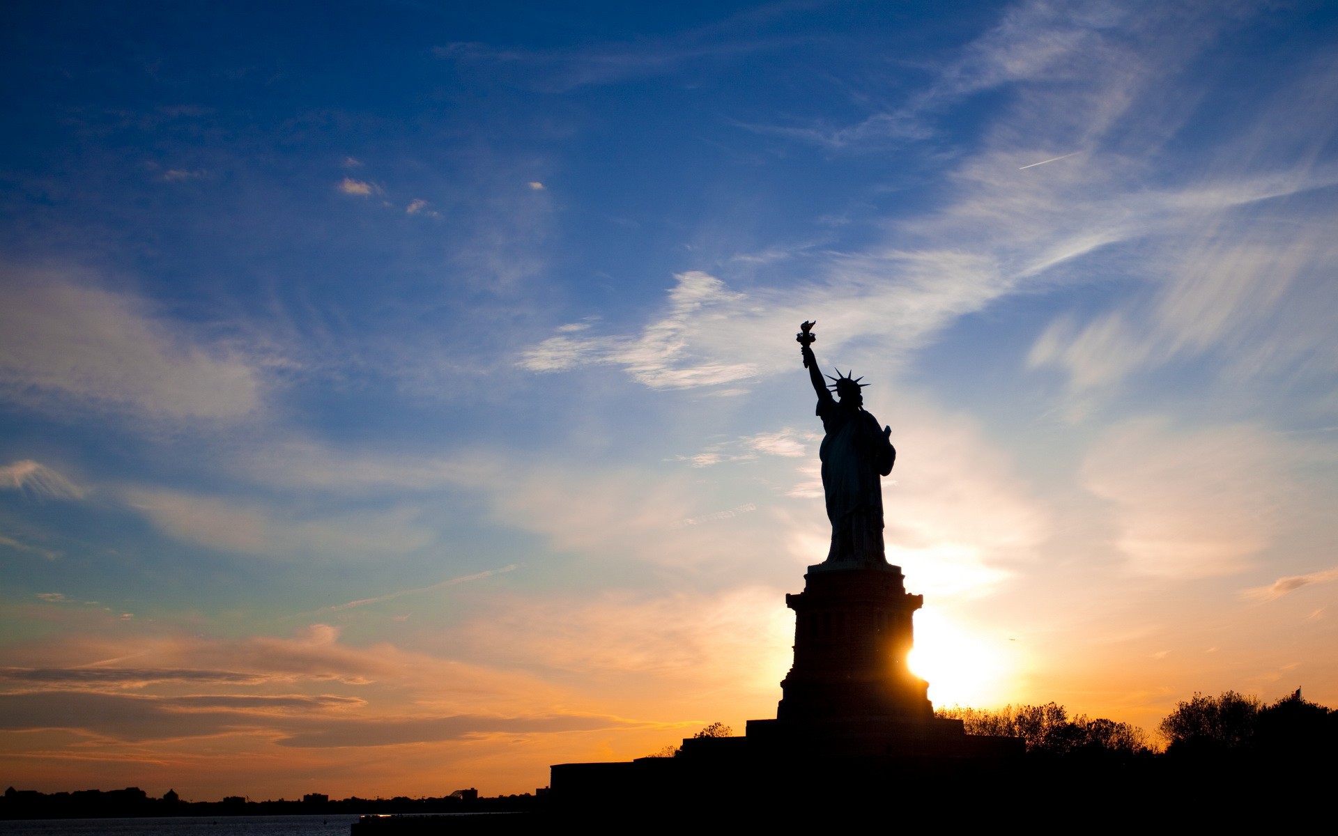 Statue of Liberty, Sky, Sunset Wallpaper