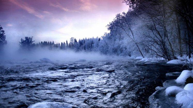 winter, Mist, River, Trees HD Wallpaper Desktop Background