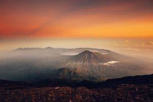 nature, Landscape, Mountains, Clouds, Bali, Indonesia, Volcano, Mist, Sunset, Rock, Hills, Stones