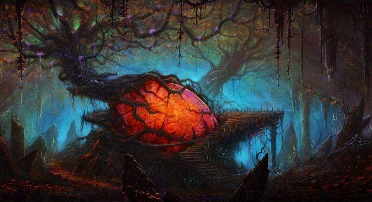 heart, Fantasy art, Forest, Trees HD Wallpaper Desktop Background