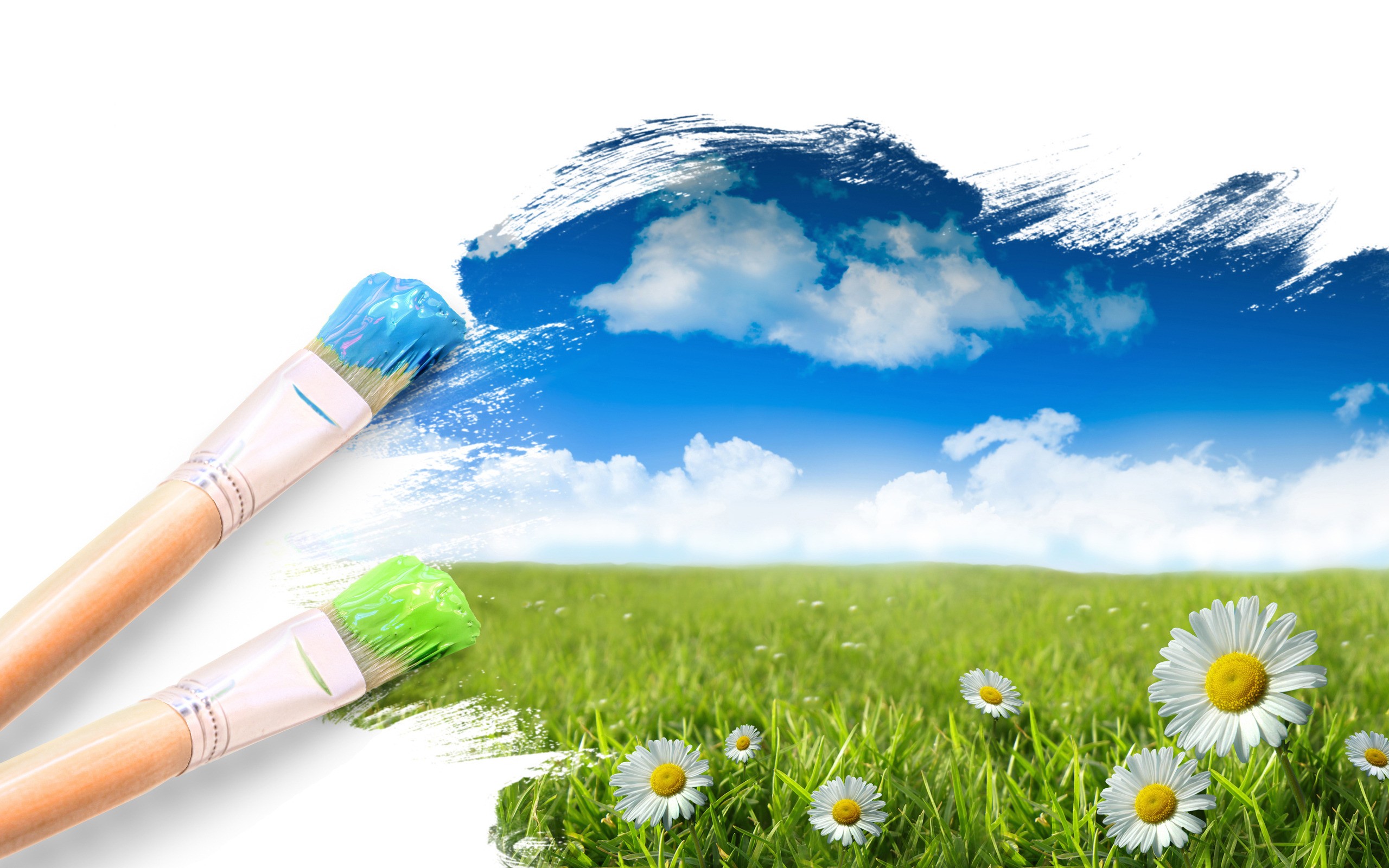nature, Painting, Paintbrushes, Flowers, Grass Wallpaper