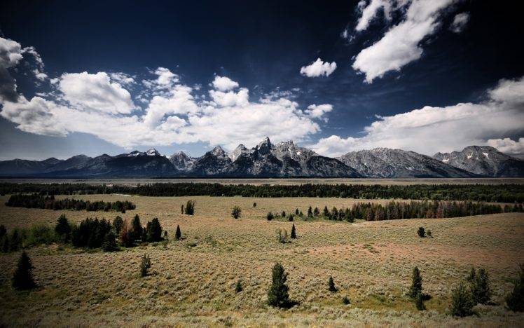 nature, Landscape, Mountains, Clouds, Trees, Plains HD Wallpaper Desktop Background
