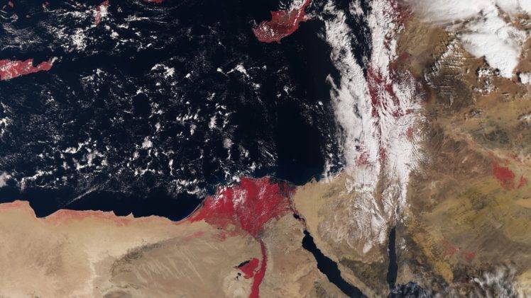 satellite imagery, Mediterranean, Sea, Nile, Egypt, Israel HD Wallpaper Desktop Background