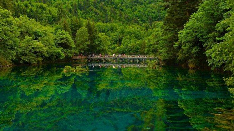 people, Nature, Landscape, Trees, Forest, China, Lake, Water, Bridge, Reflection HD Wallpaper Desktop Background