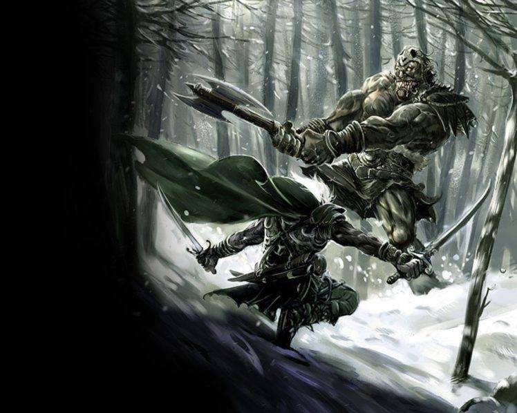 warrior, Soldier, Artwork, Winter, Forest, Fantasy art HD Wallpaper Desktop Background