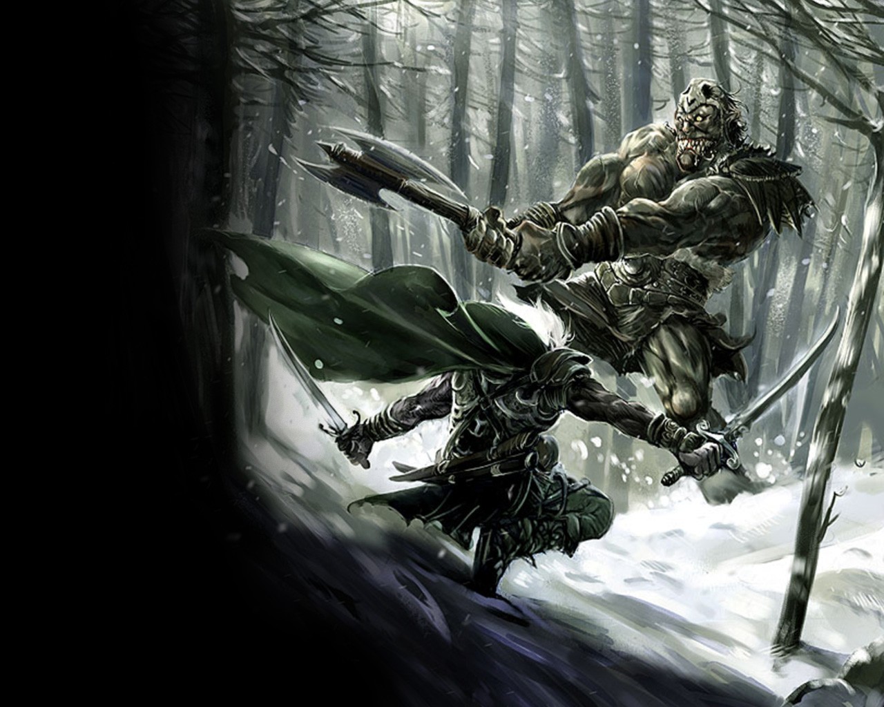 warrior, Soldier, Artwork, Winter, Forest, Fantasy art Wallpaper