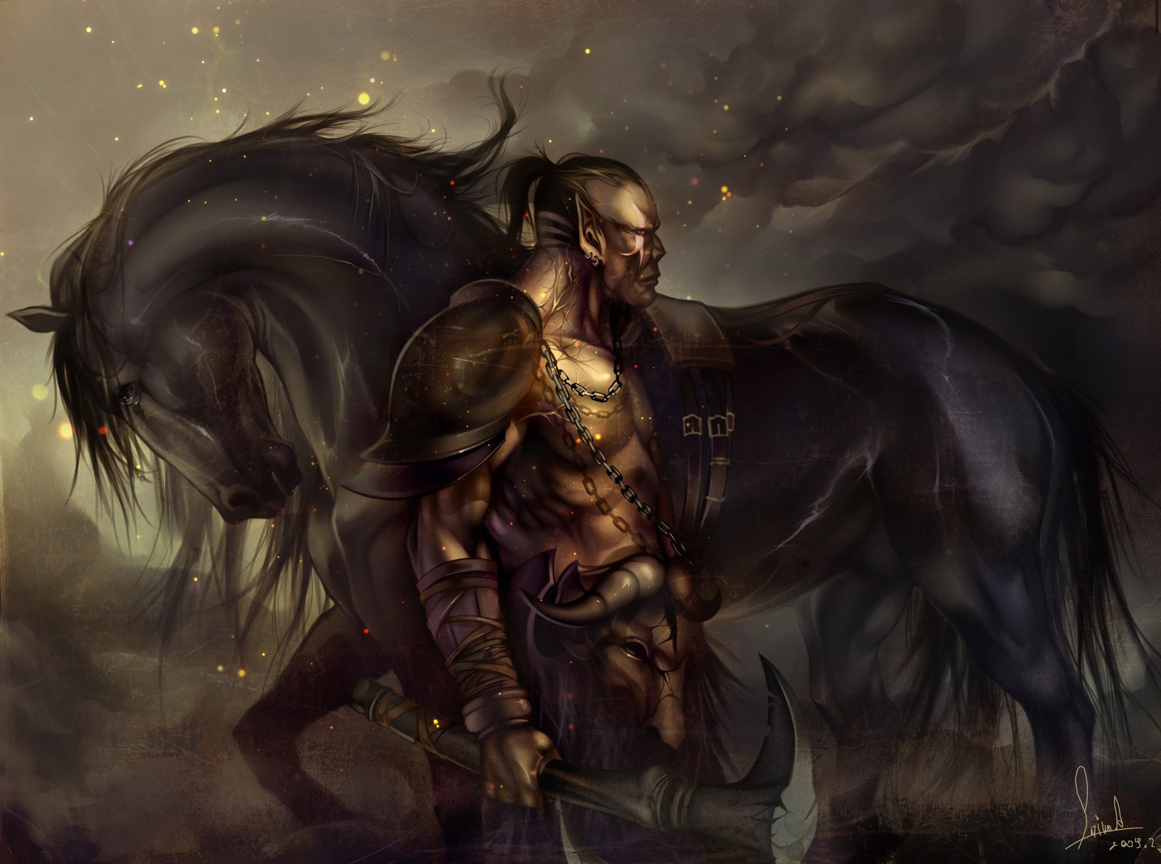 warrior, Artwork, Horse, War, Winter, Fantasy art Wallpaper
