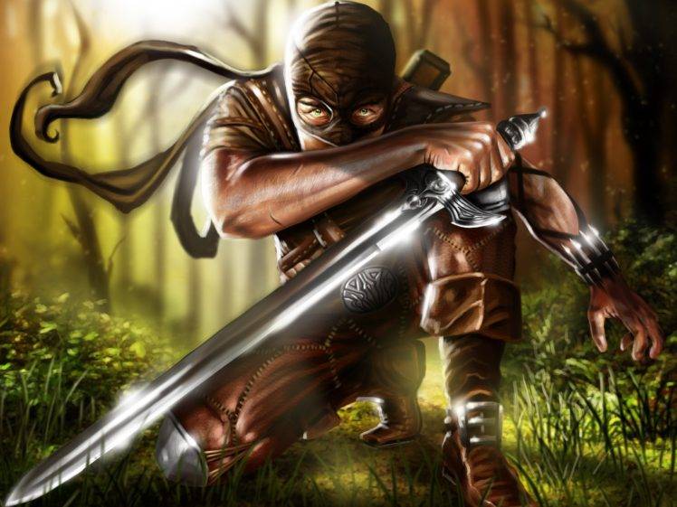 ninjas, Digital art, Sword, Forest HD Wallpaper Desktop Background