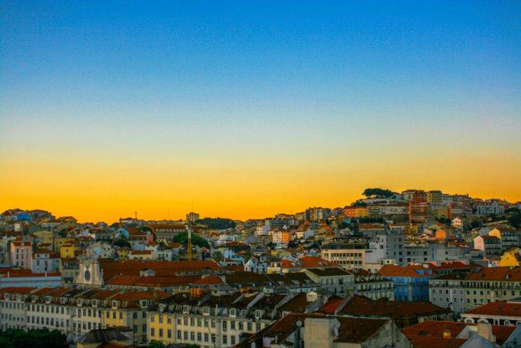 Lisbon, City, Sunset, Building, Sky, Blue, Orange, House HD Wallpaper Desktop Background