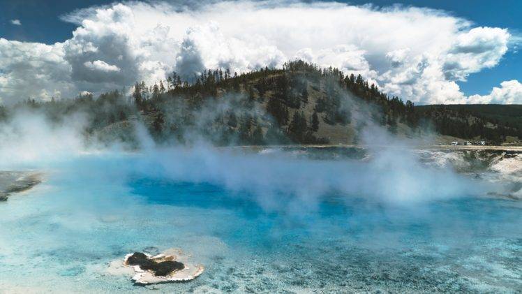 clouds, Mist, Yellowstone National Park, Spring, Springs HD Wallpaper Desktop Background