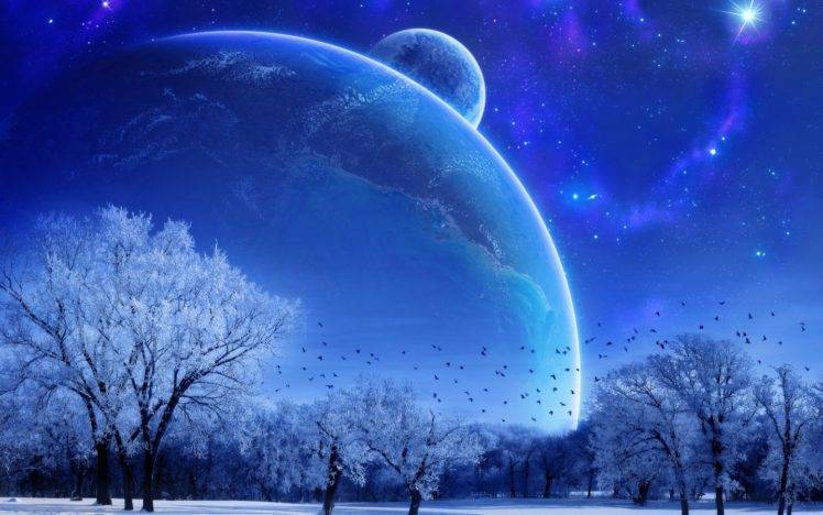 Moon,   landscape, Winter, Digital art, Planet HD Wallpaper Desktop Background