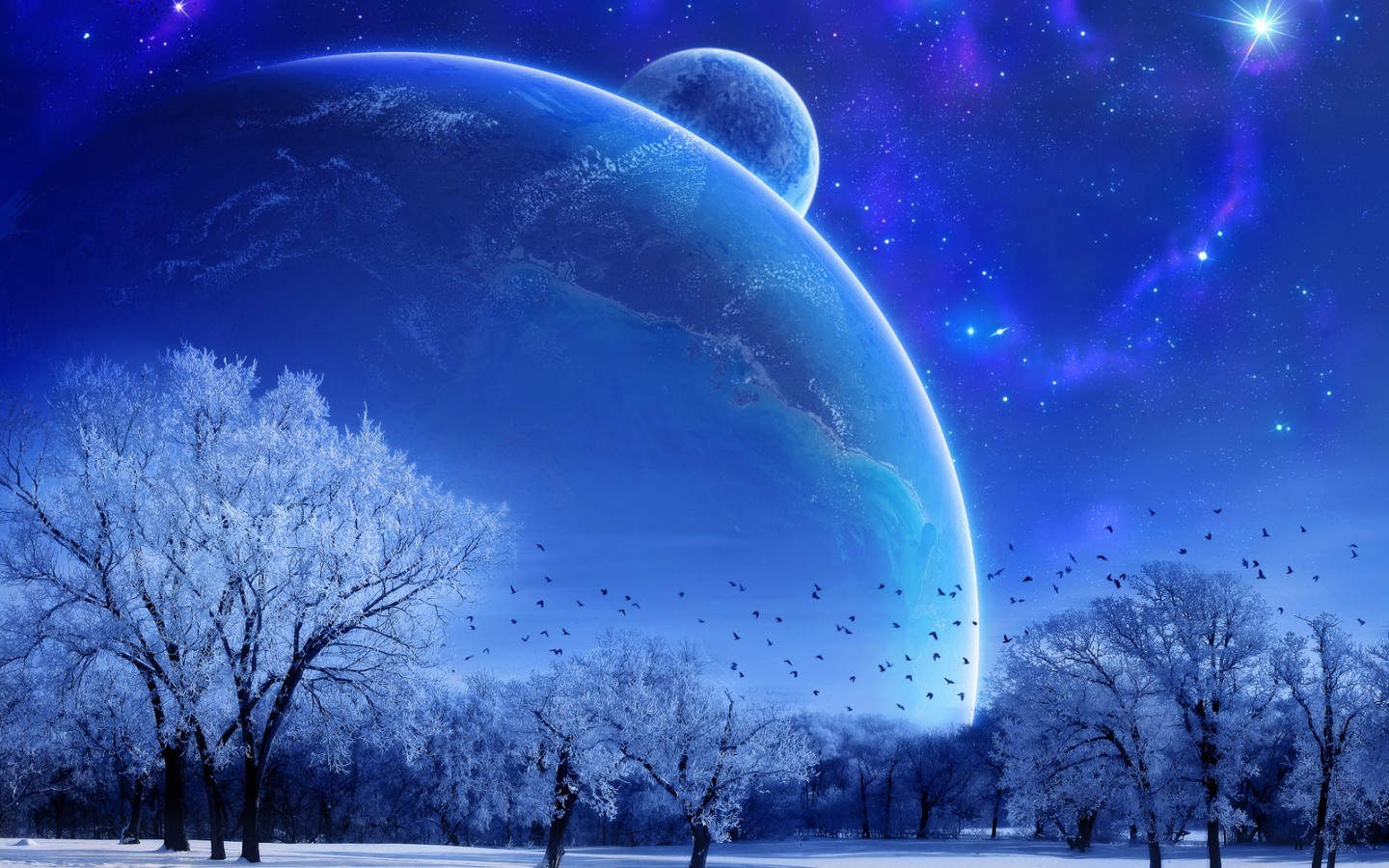 Moon,   landscape, Winter, Digital art, Planet Wallpaper