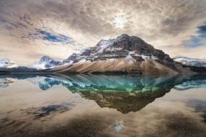 photography, Nature, Landscape, Mountains, Lake, Reflection, Snowy peak, Clouds, Water, Calm, Banff National Park, Canada