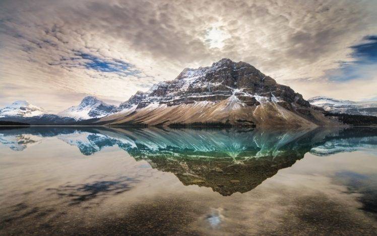 photography, Nature, Landscape, Mountains, Lake, Reflection, Snowy peak, Clouds, Water, Calm, Banff National Park, Canada HD Wallpaper Desktop Background