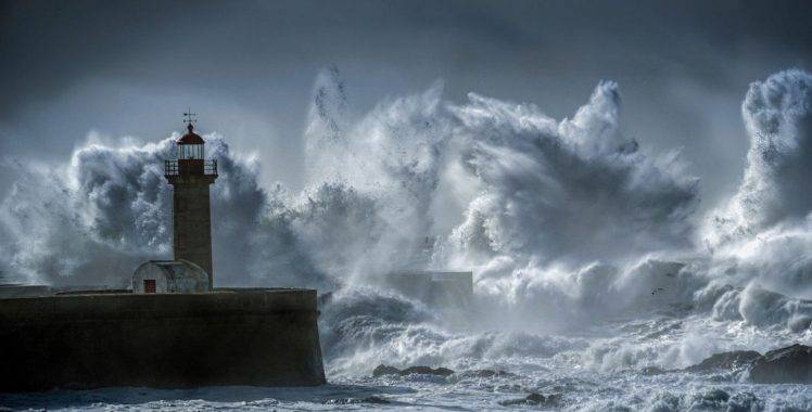 photography, Nature, Landscape, Lighthouse, Heavy, Waves, Wind, Portugal HD Wallpaper Desktop Background