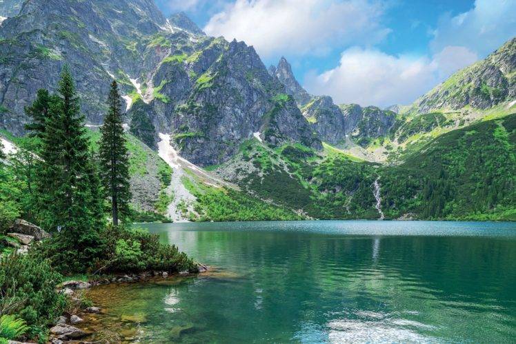 photography, Nature, Landscape, Mountains, Lake, Trees, Emerald, Water, Summer HD Wallpaper Desktop Background