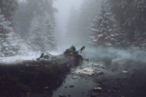 mist, Water, River, Trees, Snow, Winter, Photography, Grass