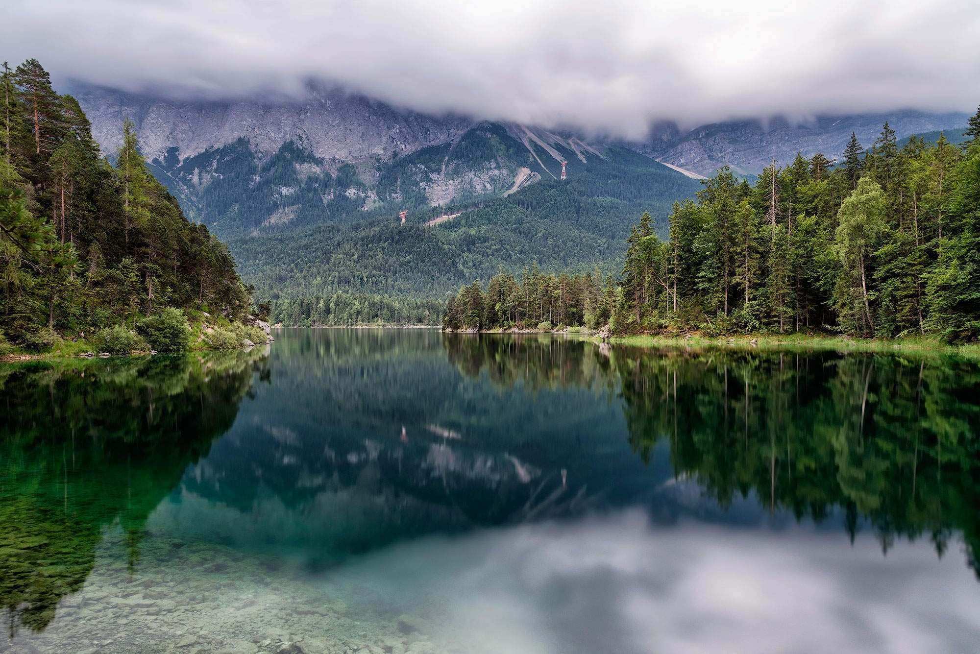 photography, Landscape, Nature, Overcast, Lake, Reflection, Forest, Mountains, Summer, Germany Wallpaper