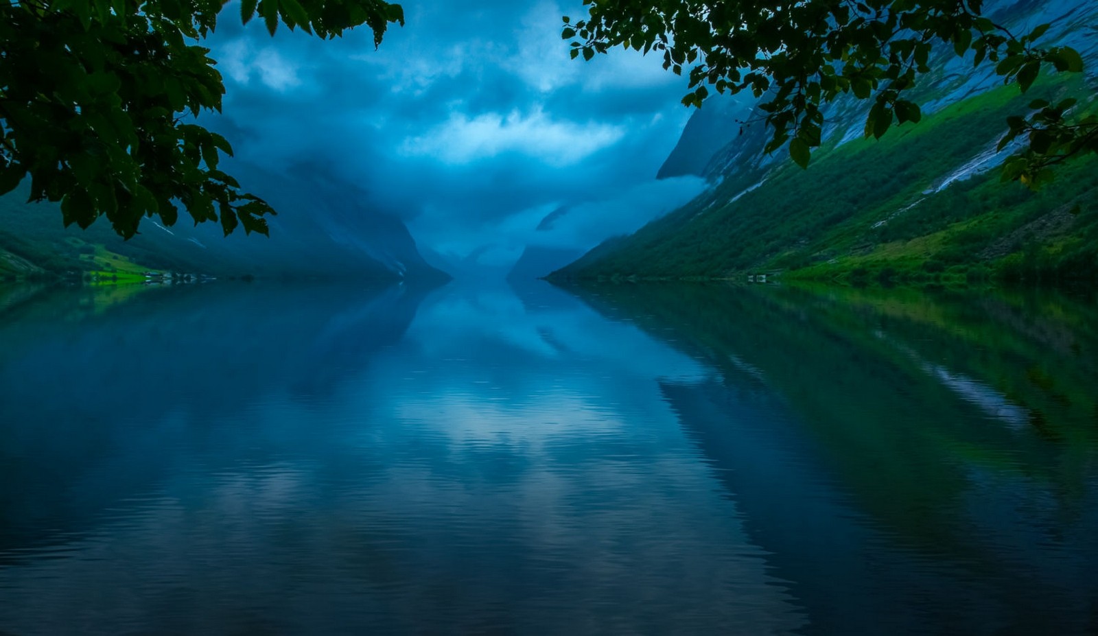 photography, Landscape, Nature, Summer, Lake, Mountains, Clouds, Blue, Green, Leaves, Reflection, Norway Wallpaper