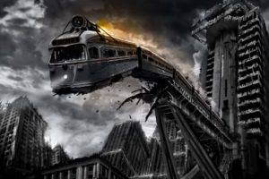 train, Apocalyptic, Vehicle, City