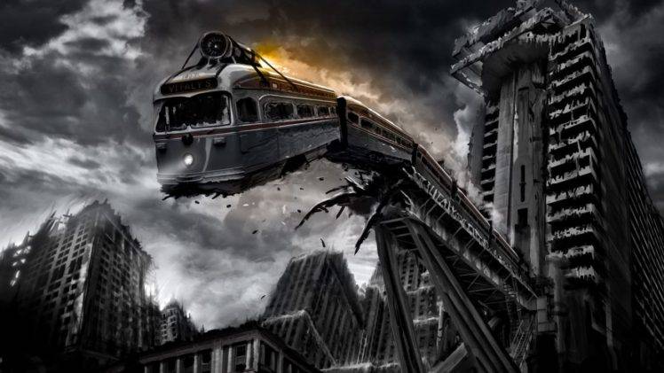train, Apocalyptic, Vehicle, City HD Wallpaper Desktop Background