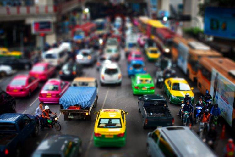 urban, City, Tilt shift, Car, Road, Motorcycle, Bangkok, Thailand HD Wallpaper Desktop Background