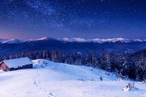stars, Nature, Mountains, Night, Snow, Sky, Winter