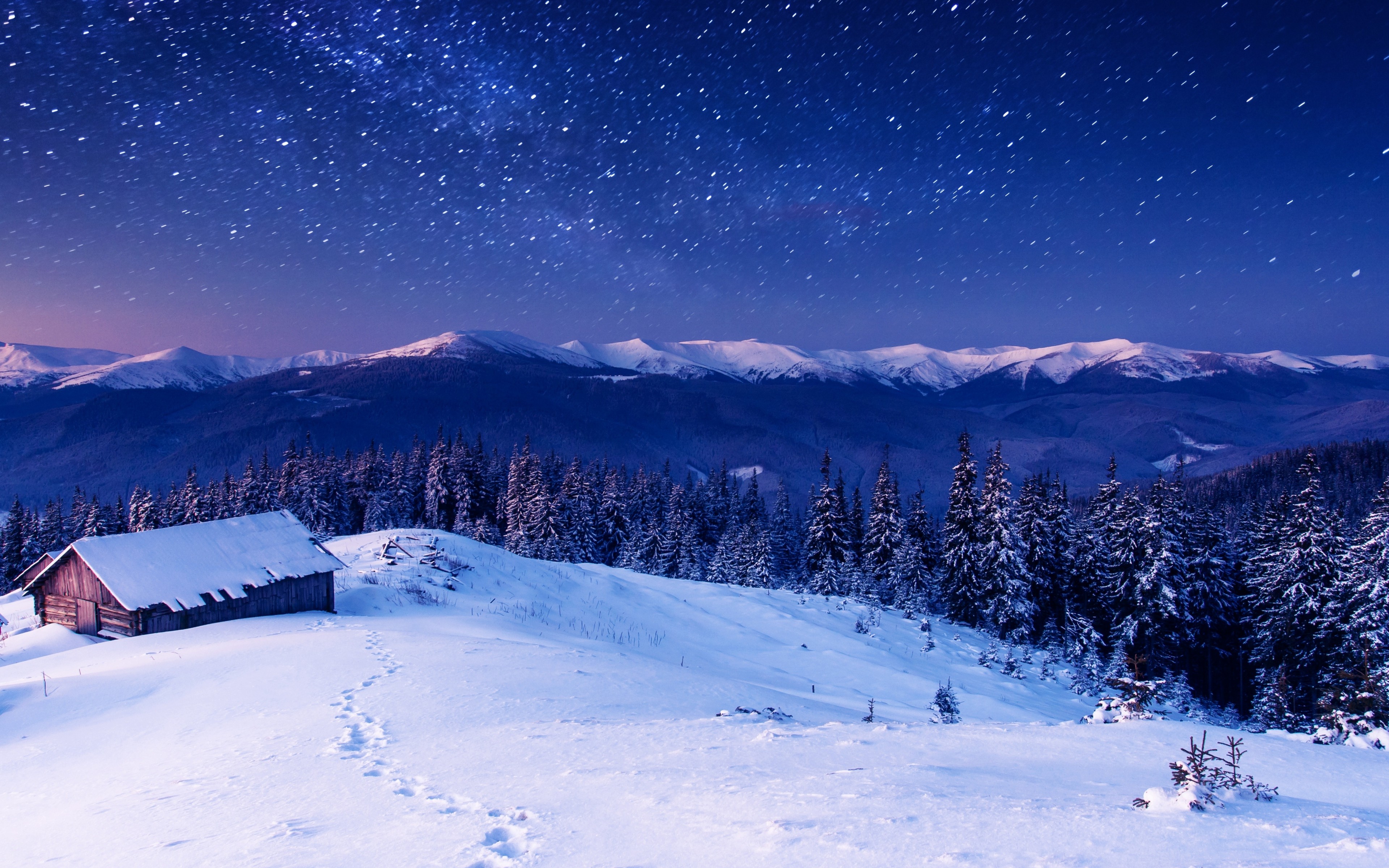 stars, Nature, Mountains, Night, Snow, Sky, Winter Wallpaper